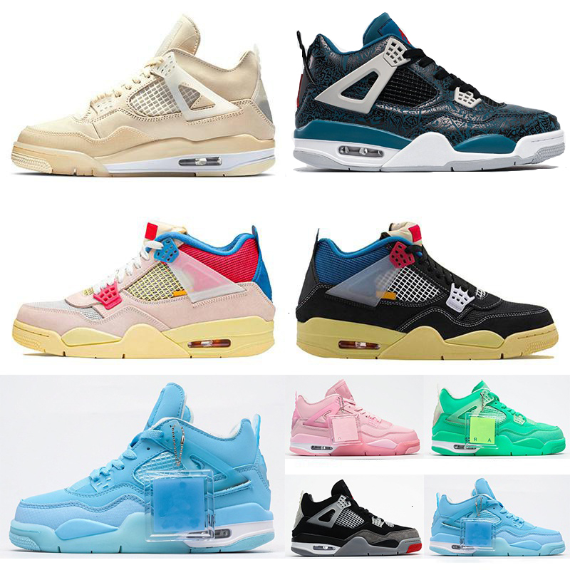 

4 4s Jumpman basketball shoes OFF Blue Pink Green Union x Black womens mens sport Sneakers US13