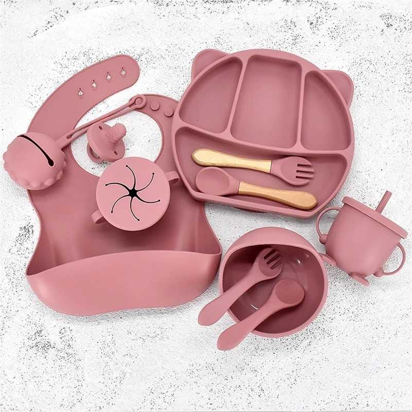 

8/9/11Pcs Baby Silicone Plate Sippy Cup Bowl Set Food Grade Children's Dishes With Sucker Feeding Tableware Stuff 220111
