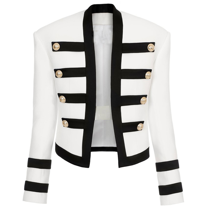 

HIGH STREET est Designer Jacket Women's Color Block Collarless Lion Buttons Band 210521, Beige