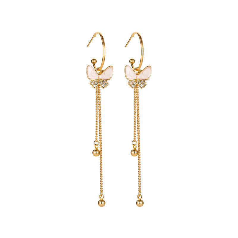 Dangle & Chandelier Sweet Fashion Crystal Butterfly Long Earrings For Woman Trendy Tassel Wedding Bridal Jewelry Gifts-image-700649489