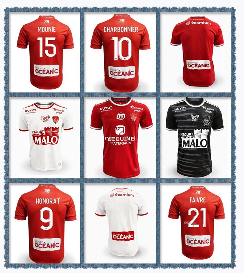 

21 22 Stade Brestois 29 Soccer Jerseys LASNE DIALLO GRANDSIR CHARBONNIER MOUNIE FAIVRE MAGNETTI HONORAT 2021 2022 Brest Rouge Noir Home Away Third Football Shirts