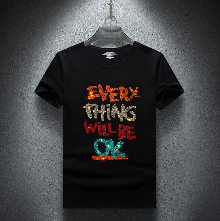 

Hotdrill Cool Rhinestones anime T-Shirt Men Short Sleeve Summer Tops T Shirt Male Fashion tshirt, Black