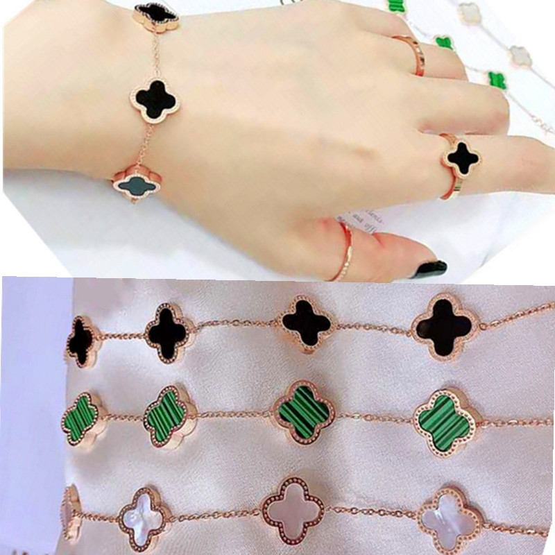 

Titanium steel bracelet valentine's 2021 Day braceletDouble sided natural shell clover Bracelet Korean version ins vacuum 18k rose light lux