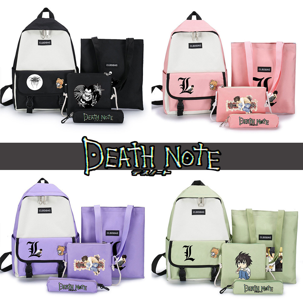 

Death Note Four Piece Schoolbag Fashion Color Printing Backpack Outdoor Leisure Sports Bag Student Backpack, Pink x 1