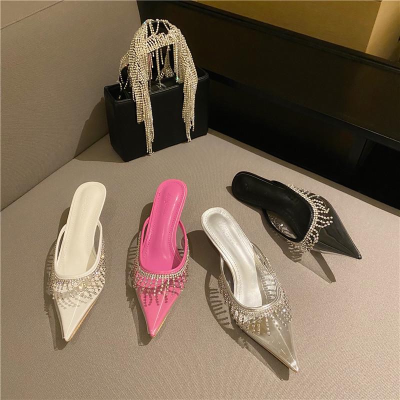 

Sexy Ladies Sandals High Heels Fairy Tale Style Stiletto Fashion Rhinestone Ankle Strap Slippers, Black