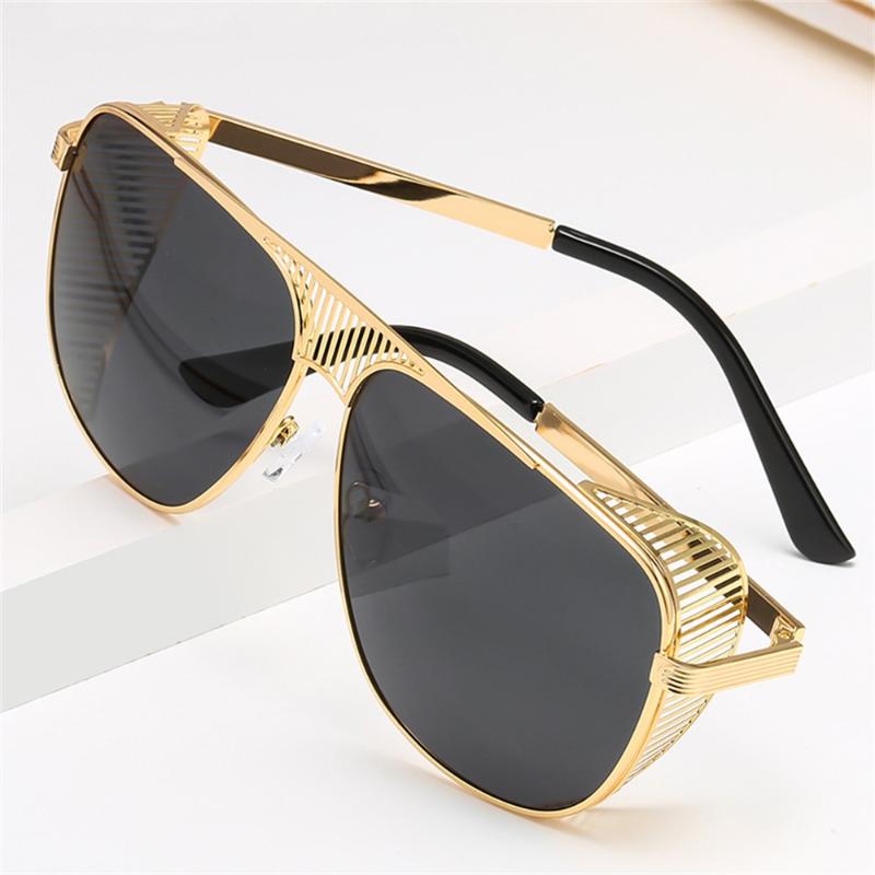 

Sunglasses Fashion Retro Double Beam Personality Male Female Windproof Flat Mirror Black Gold Blue Pink Spectacles