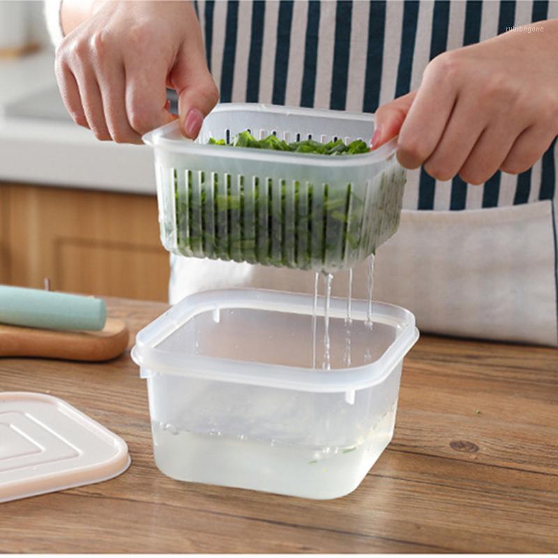 

Storage Bottles & Jars Square Drain Sealed Box Transparent Ginger Garlic Onion Container Refrigerator Rangement Cuisine Pojemniki Kuche