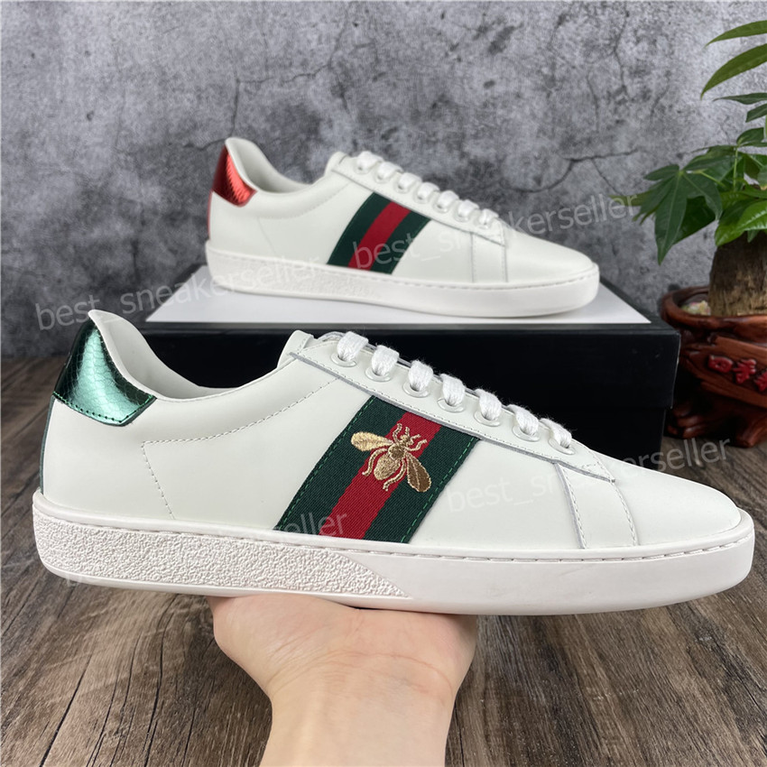 

Top Quality Men Women Casual Shoes Low Flat Matte Leather Sneakers Ace Bee Shoe Scarpe Chaussures Trainers Green Red Stripes Embroidery, Snake