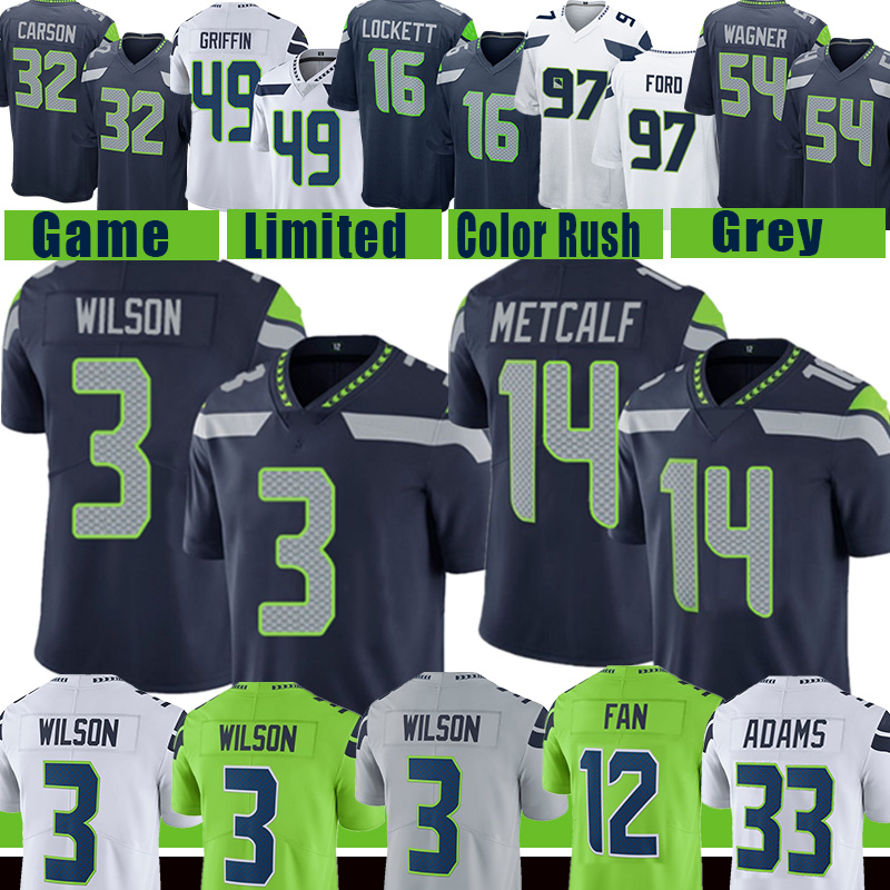 

3 Russell Wilson 14 DK Metcalf Football Jersey Jamal Adams 12s Bobby Wagner Wright Tyler Lockett Steve Largent Chris Carson Shaquem Griffin K.J. Wright Lofa Tatupu Neal, Mens jersey(haiying)