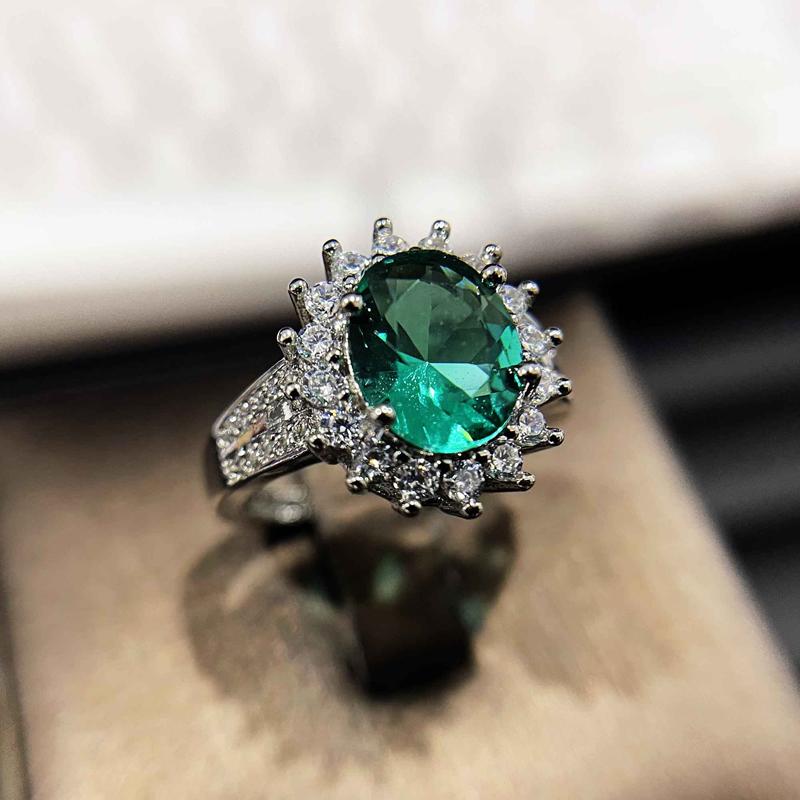 

Wedding Rings 925 Silver Exquisite Flower Ring Fashion Green Round Cut Zircon Geometry Luxury Jewelry For Women Anniversary Gift
