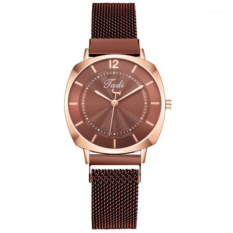 

Wristwatches Magnetic Stainless Steel Watch Women Upscale Fashion Mesh Band Ladies Quartz Wristwatch Clock Relogio Feminino, Blue color
