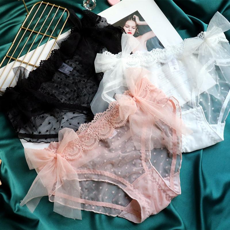 

Women's Panties 1PCS Sexy Lace Hollow Polka Dot Low Waist Butterfly Female Seamless Cute Girly Briefs, White