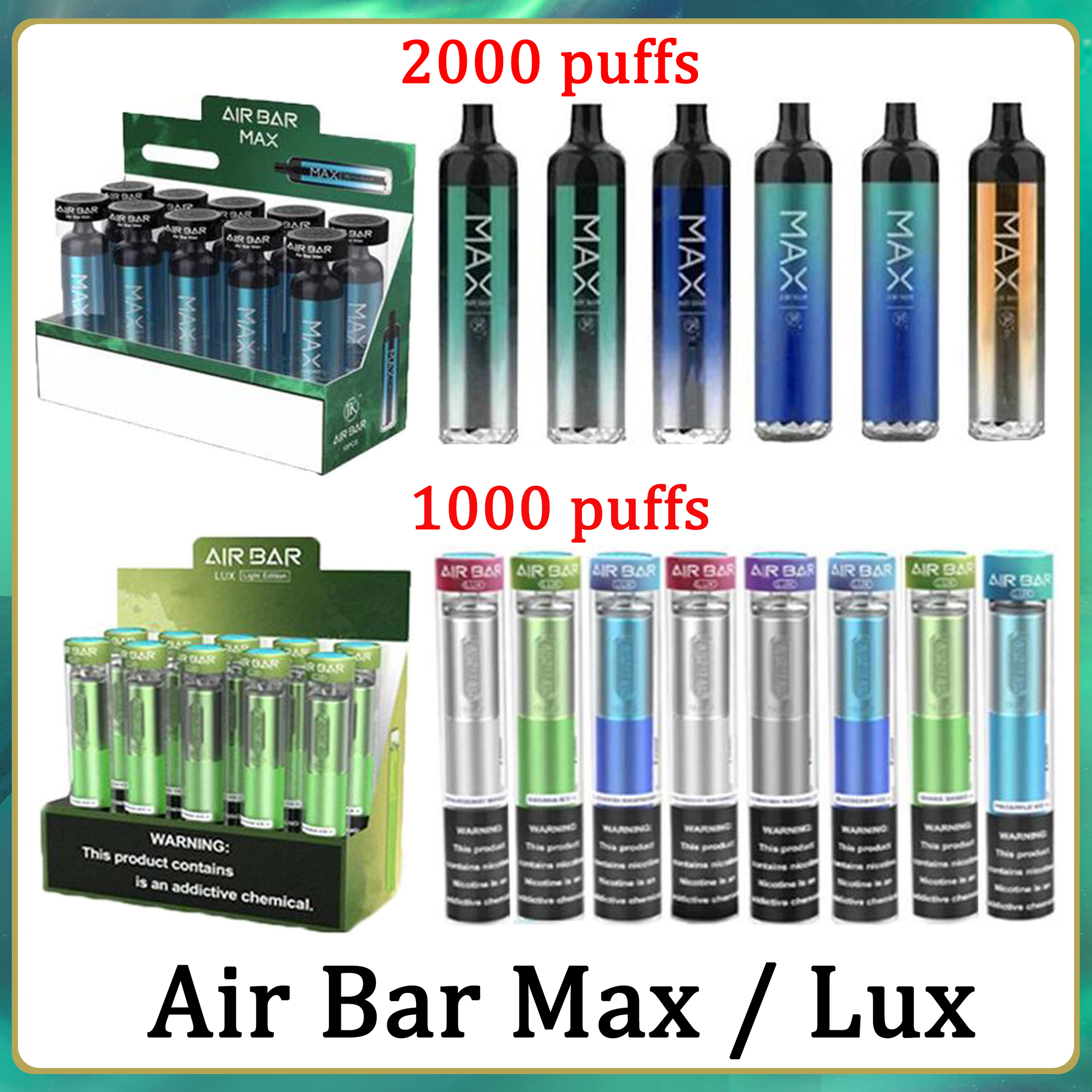 

Air Bar Max Lux Disposable Device Pods E Cigarette Airbar 1250mAh Cartridges Prefilled 6.5ml Starter Kits 12 Colors Vaporizer Oil Carts Diamand