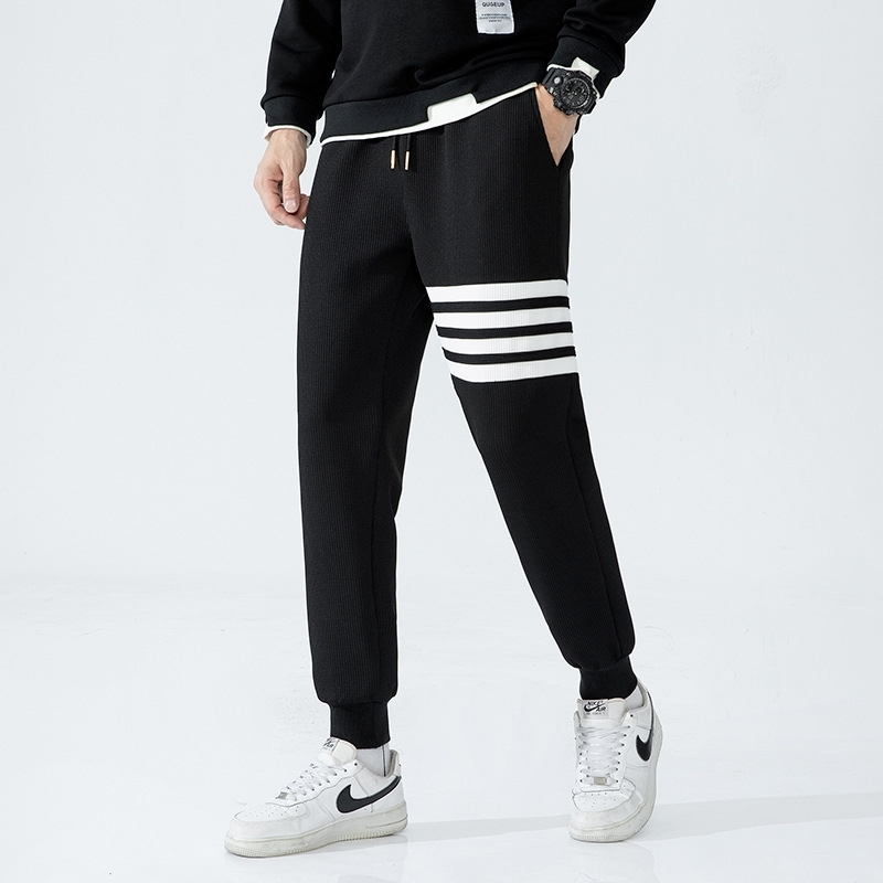 

Waffle men's autumn sports loose casual couple four bar small leg TB guard pants, White