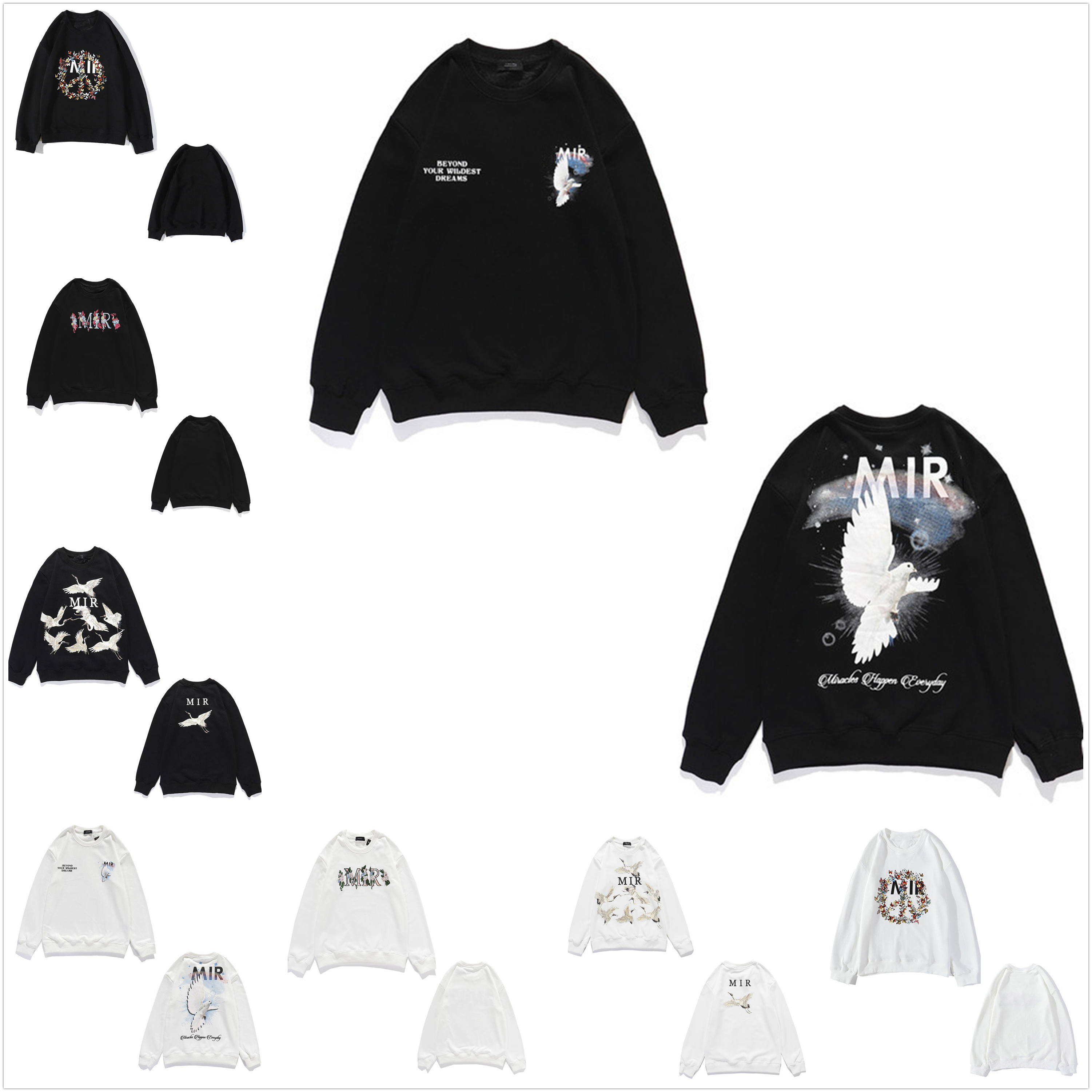 

Men's Sweatshirts high quality women's Sweatshirt cotton Hoodies tops round neck pullover letters foam print dove, Black