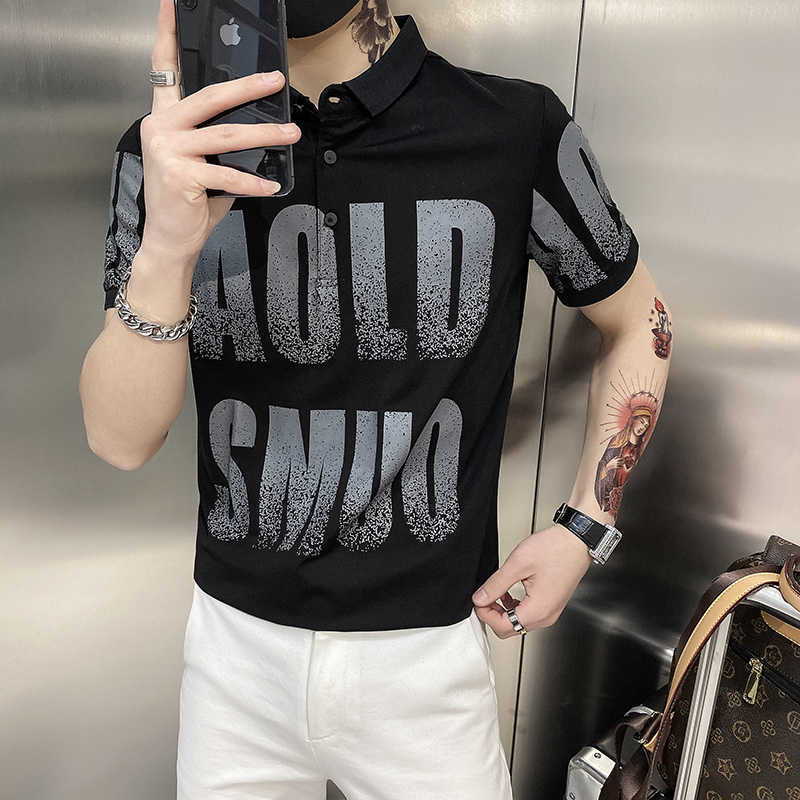 

Summer Short Sleeve POLO Shirts Letter Printed Men Clothing Designer Business Casual Slim Fit POLO Comfortable Breathable 210527, Black
