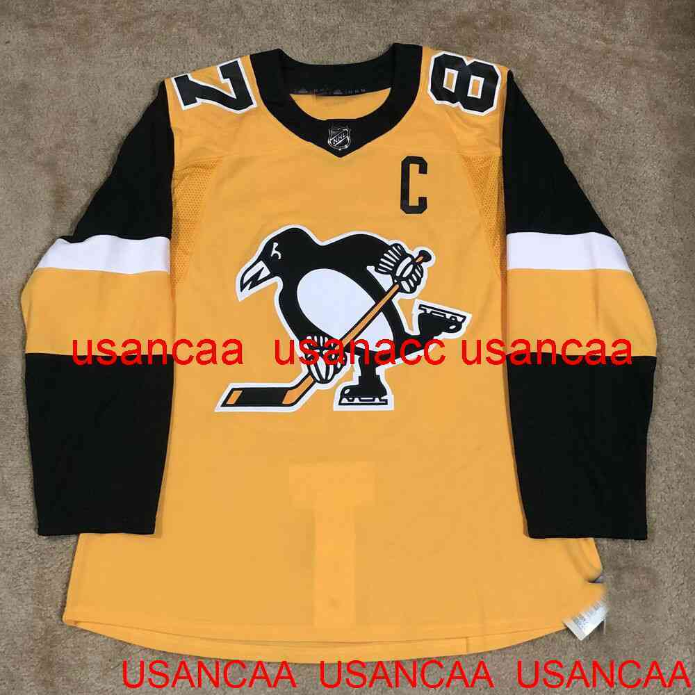 

Stitched Sidney Crosby Pittsburgh Penguins Hockey Jersey Yellow Alternate custom any name number, Black