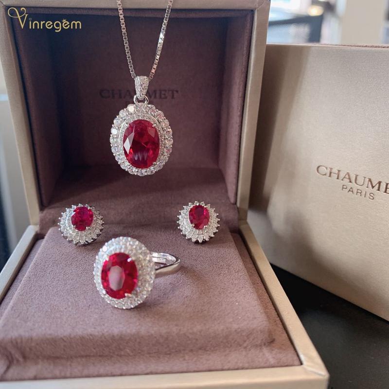 

Bracelet, Earrings & Necklace Vinregem Vintage 925 Sterling Silver Oval Cut Ruby Created Moissanite Rings/Earrings/Pendant/Necklace Wedding, Black