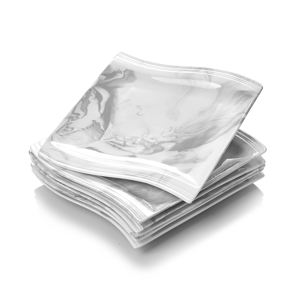 

MALACASA FLORA 6-Piece 8.25" Marble Porcelain Creamic Dessert Breakfast Kitchen Dish Fruit Snack Plate Set