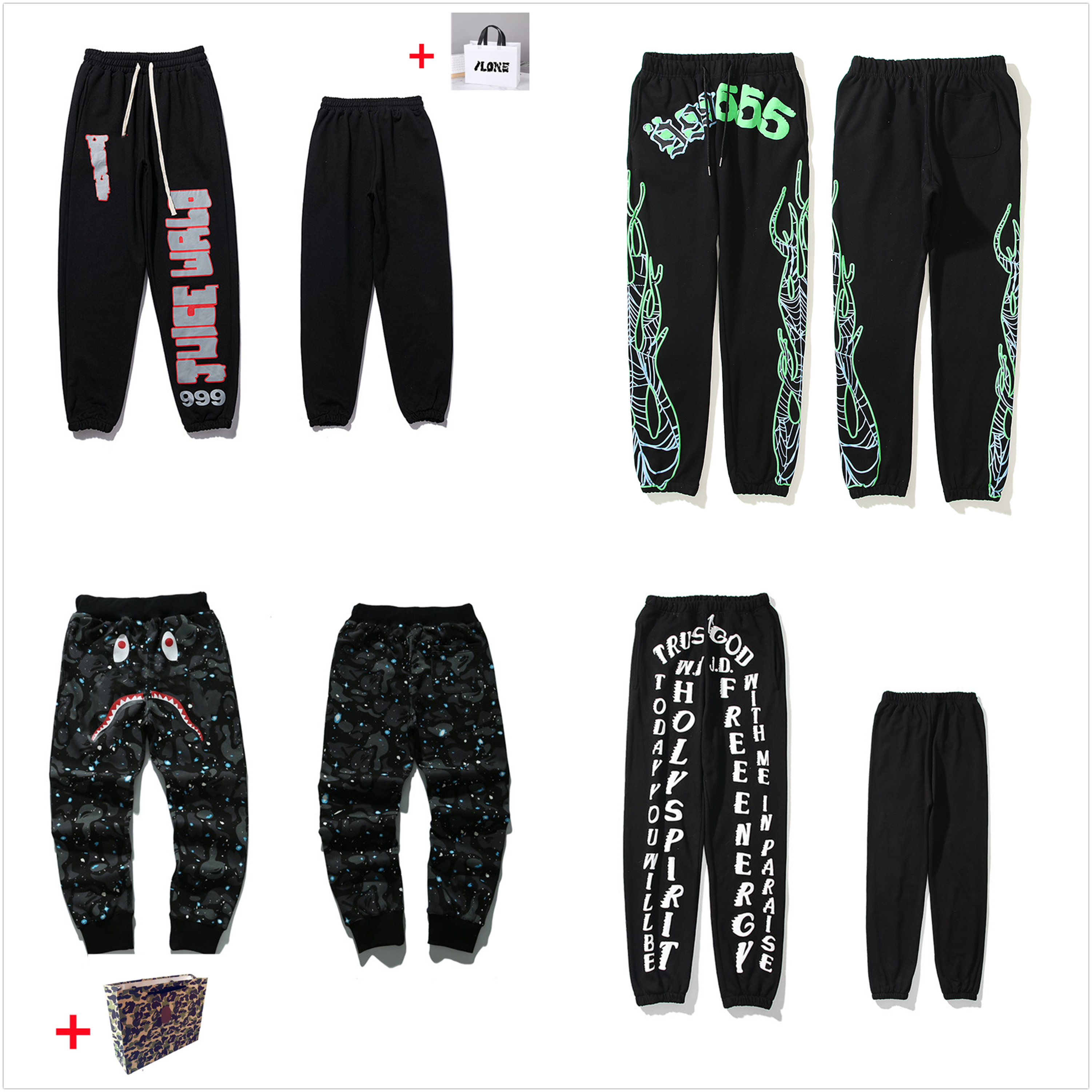 

Mens Pants High Street Pant for Men Reflective Sweatpants Casual WoMens Hip Hop Camo Streetwear high-quality Bring tote bag, Black