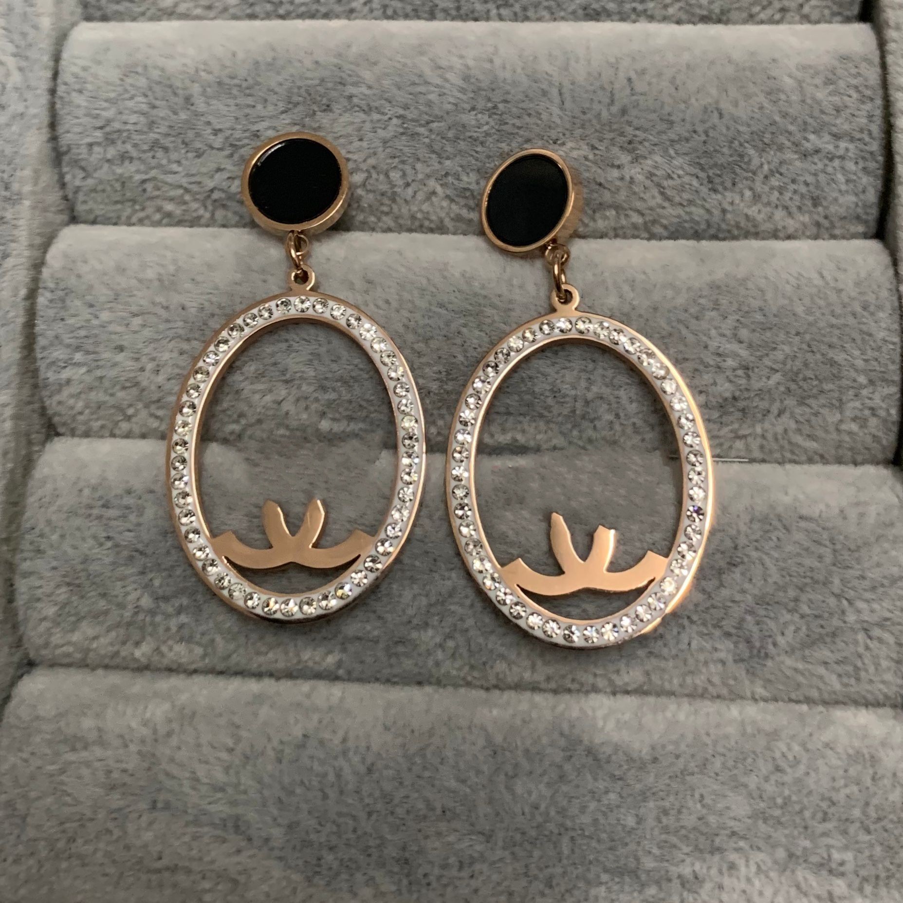 

2021 large oval letter earring Never Fade Real 316L Stainless Steel Dangle Women Earrings Gold Silver Rose Colors Extravagant diamond square