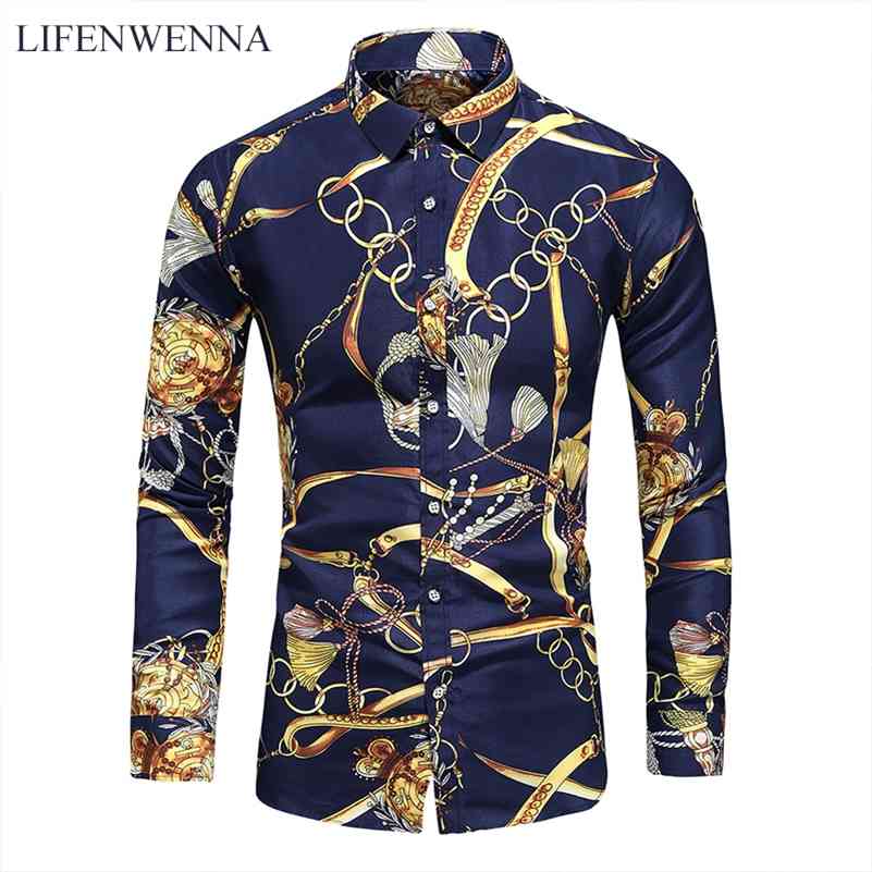 

LIFENWENNA 6XL 7XL Shirt Men Fashion Personality Print Long Sleeve Shirts Mens Casual Plus Size Flower Beach Hawaiian Shirt 210629, 05-8211 blue