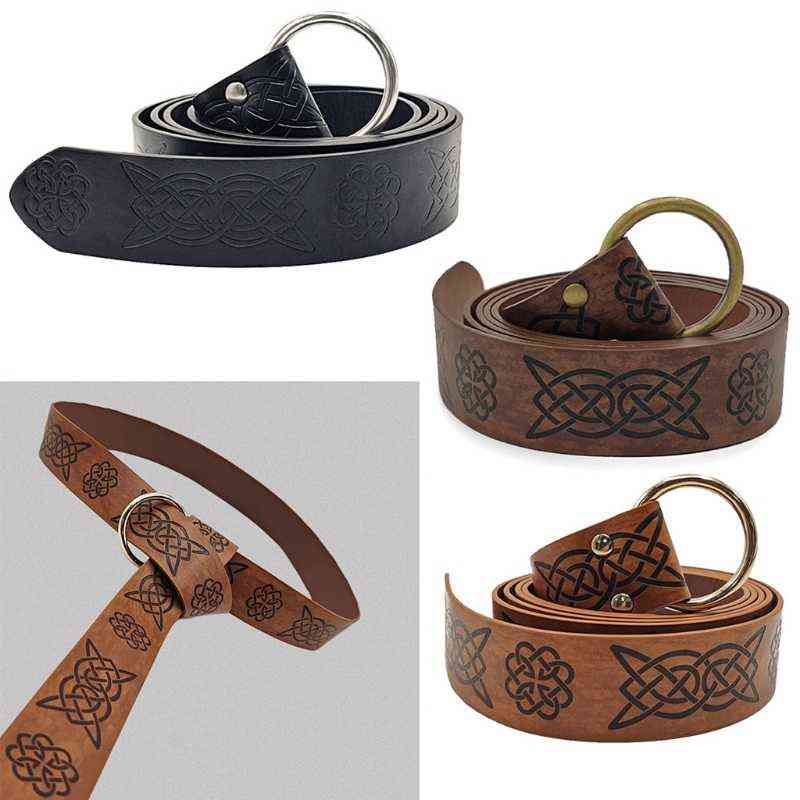 

Medieval Embossed Viking Vegvisir PU Leather O Ring Belt Retro Renaissance Knight Buckles Belt Leather Waistband for Men Y1204, Black