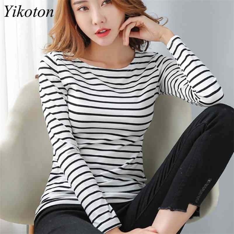

Long Sleeve Basic T Shirt Female Women' Black White Striped Plus Size 5XL Tshirt Cotton Spring Autumn Tee Shirt Ladies Top 210722