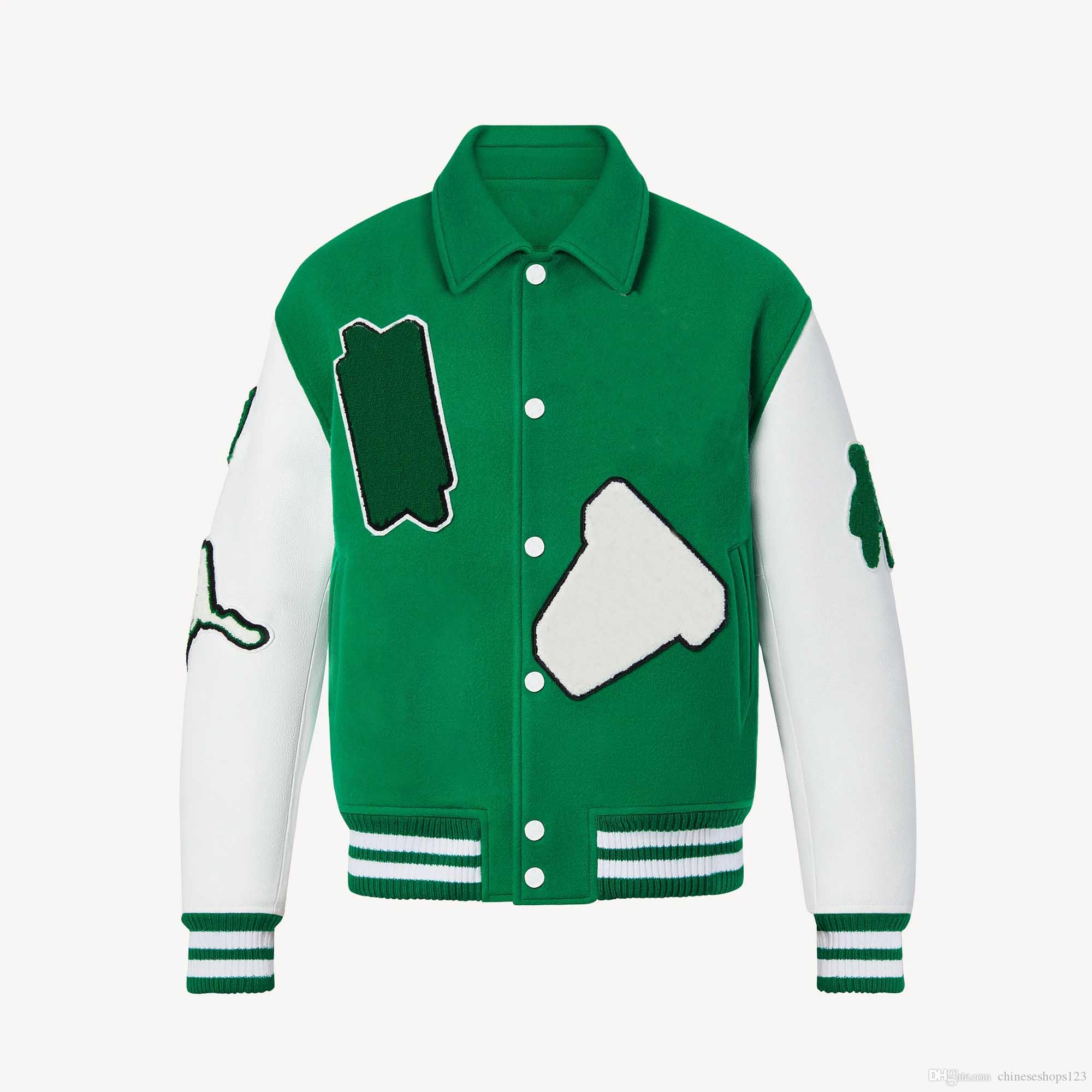 

Fashion designer jacket men Baseball uniform jackets street trend ladies embroidered couple coat, Green