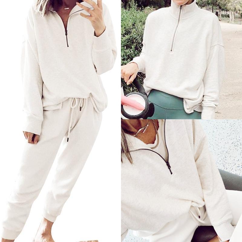 

Two Piece Set Women Spring Home Clothes Solid Color Zipper Top Casual Drawstring Trousers Two-Piece Suit Sets1, Gray