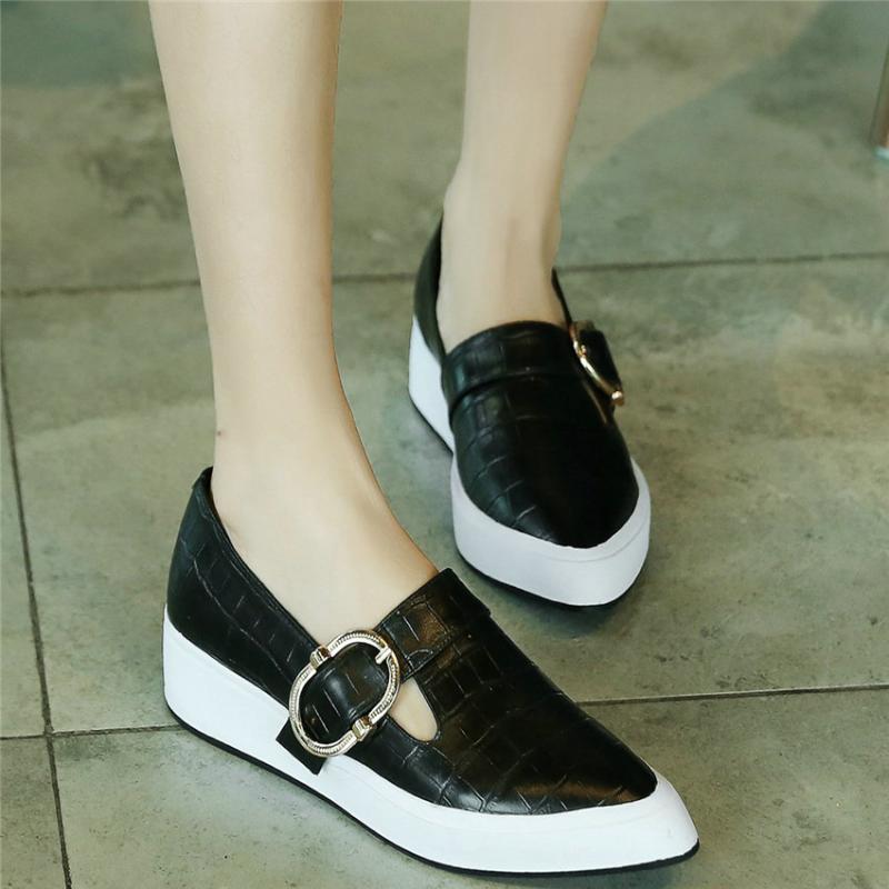 

Dress Shoes 2022 Low Top Loafers Women Genuine Leather Pumps Female Pointed Toe Platform Oxfords Casual Wedges Mary Janes, Black
