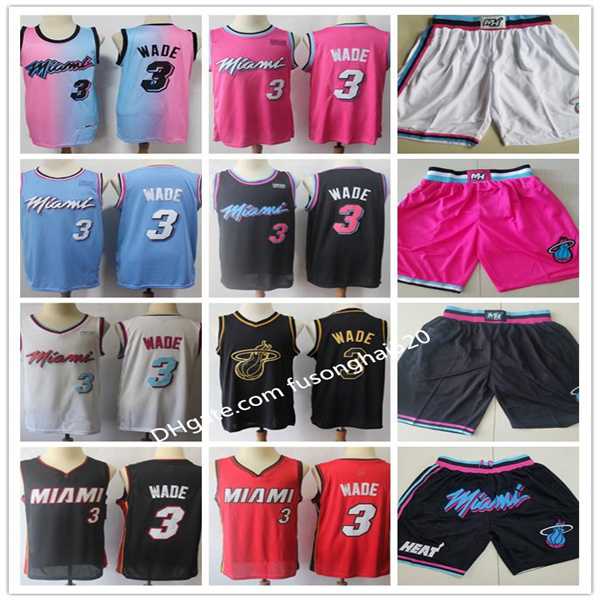 

in stock 2021 mens miami heat city edition throwback jersey dwyane 3 wade basketball shorts basketball jerseys pink black re, Black;red