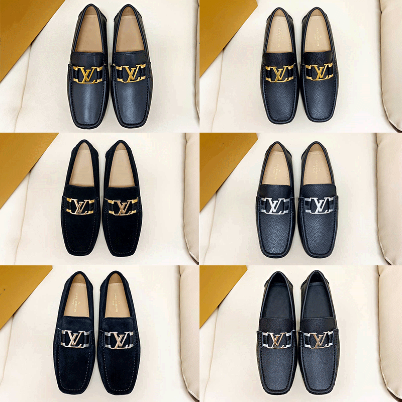 

High quality designer mens dress shoes leather Metal snap Peas wedding Shoe Fashion Flats driving sneakers Original box fgtg, Black