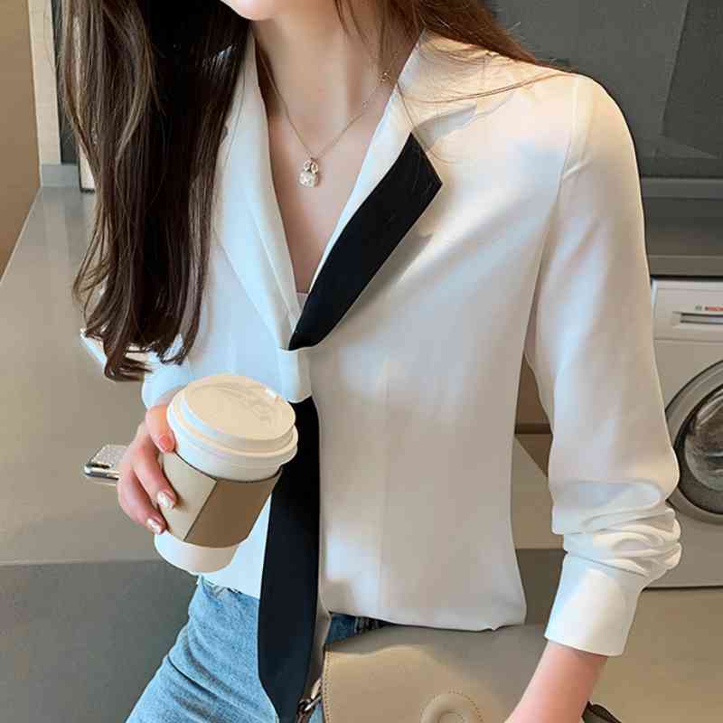 

Long Sleeve Women Shirts V-neck Office Ladies Tops White Blouse Women Blusas Mujer De Moda Chiffon Blouse Women Tops B969 210602