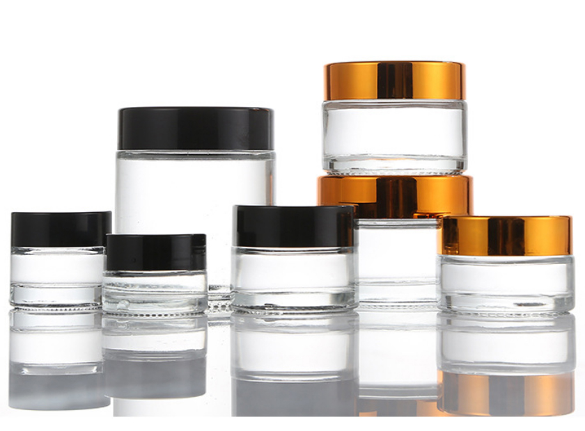 

Clear Tempered Glass Jar Bottle With Black/Gold Cap Food Grade Non-Stick for Cream Cosmetics Wax Dab Jars Concentrate Container 5ml 10ml 15ml 20ml 30ml 50ml 100ml