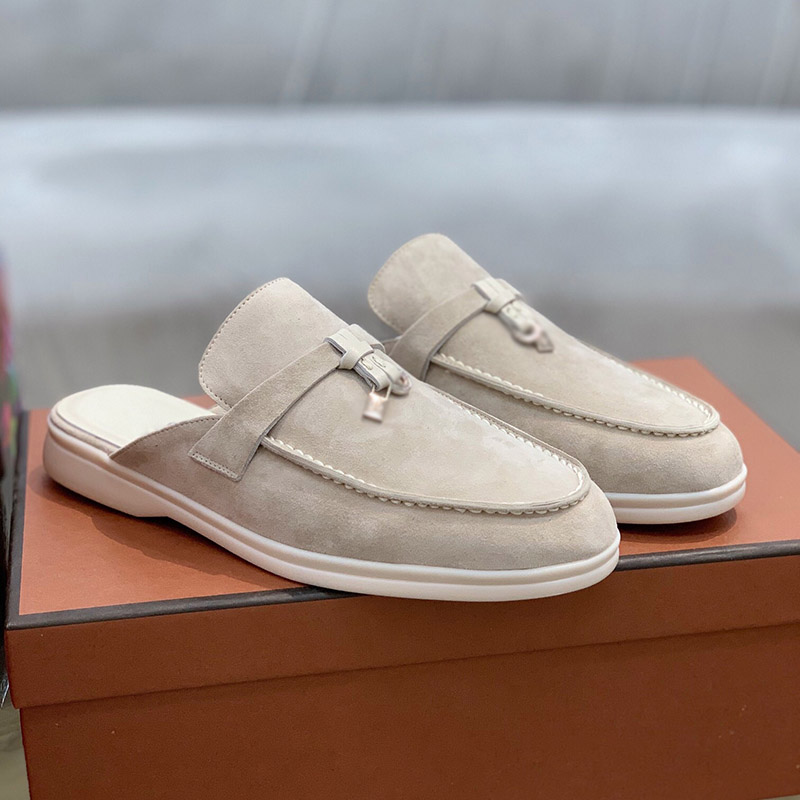 

Designer Shoes fashion luxury Charms Walk slipper high quality Women casual loafers Platform slippers classic Suede walking Flats mules with Buckle outdoor slides, Fuchsia