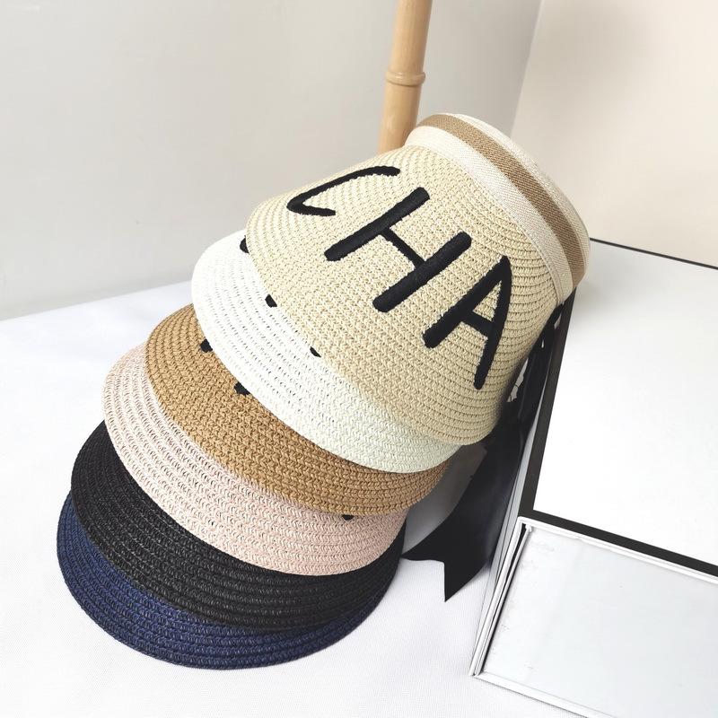 

Women Summer Sunshade Hat With No Top Breathable Straw Cap Embroidered Sun Parent-child Style Wide Brim Hats, Blue;gray