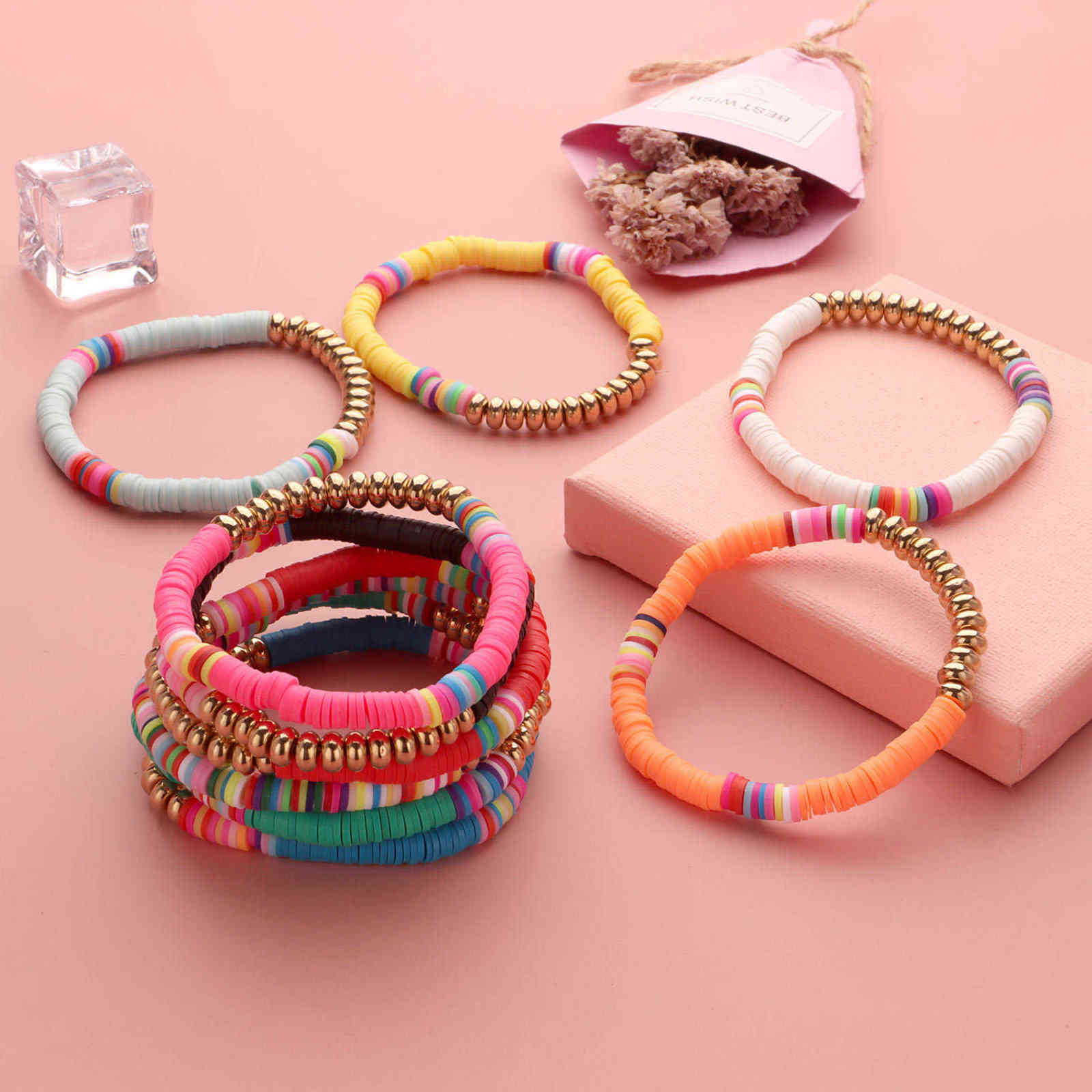 

Diy Polymer Clay Bracelet Ladies Ccb Round Bead Handmade 6mm Beaded Female Jewelry