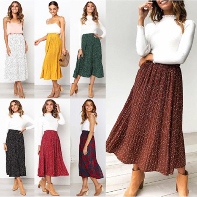 

Sweet European And American Style Pocket Pleated Skirt Long Skirts, Black