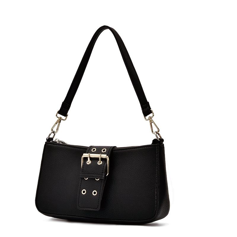 

Evening Bags Vintage Armpit Bag For Women Shoulder Pu Leather Chain Female Crossbody Belt Buckle Design Ladies Handbag Baguette Black