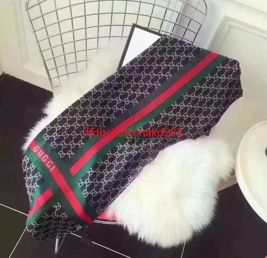 

03 GGHOT Fashion autumn spring 100% silk scarves classic long shawl women's silk letter scarves 180*90, Black