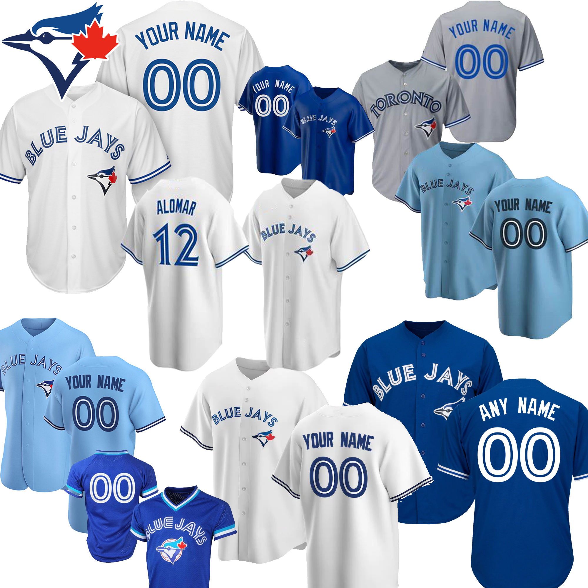 

Custom Toronto Vladimir Guerrero Jr. Blue S-6XL Mens Jersey Roberto Alomar Carter Randal Grichuk Smoak Royal Stroman Baseball jerseys Jay, Blue;black