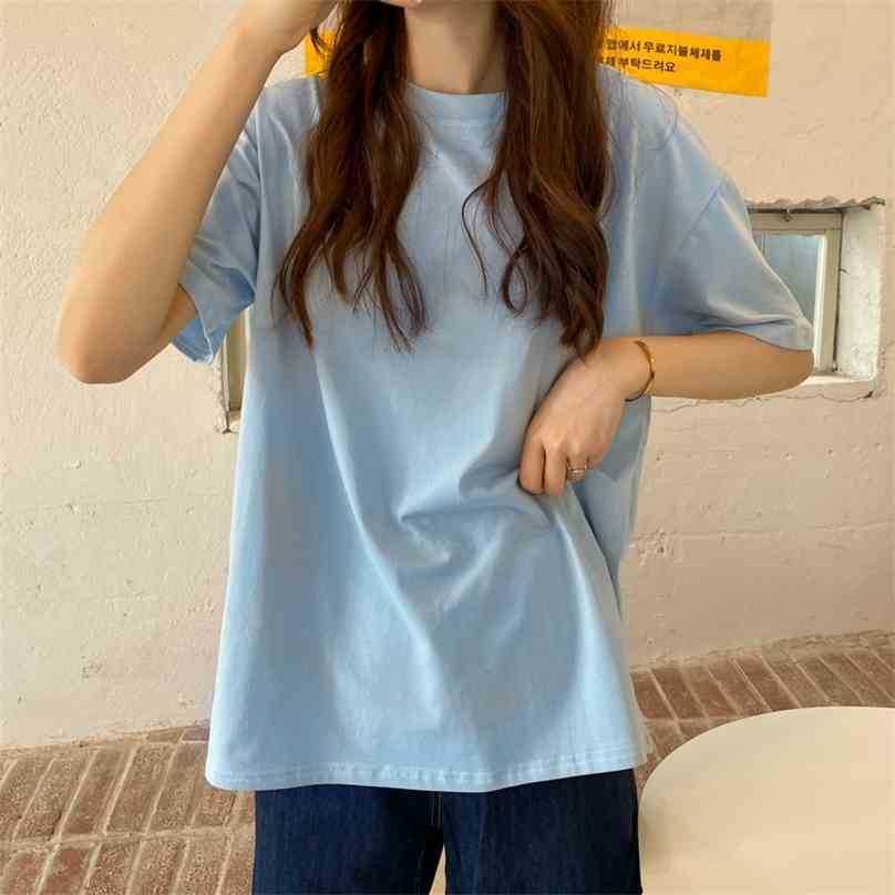 

Gentle Minimalist Summer Short-Sleeved Pullovers Basewear Chic Loose Tops Casual Prom Tee Retro T-shirts 210525, White