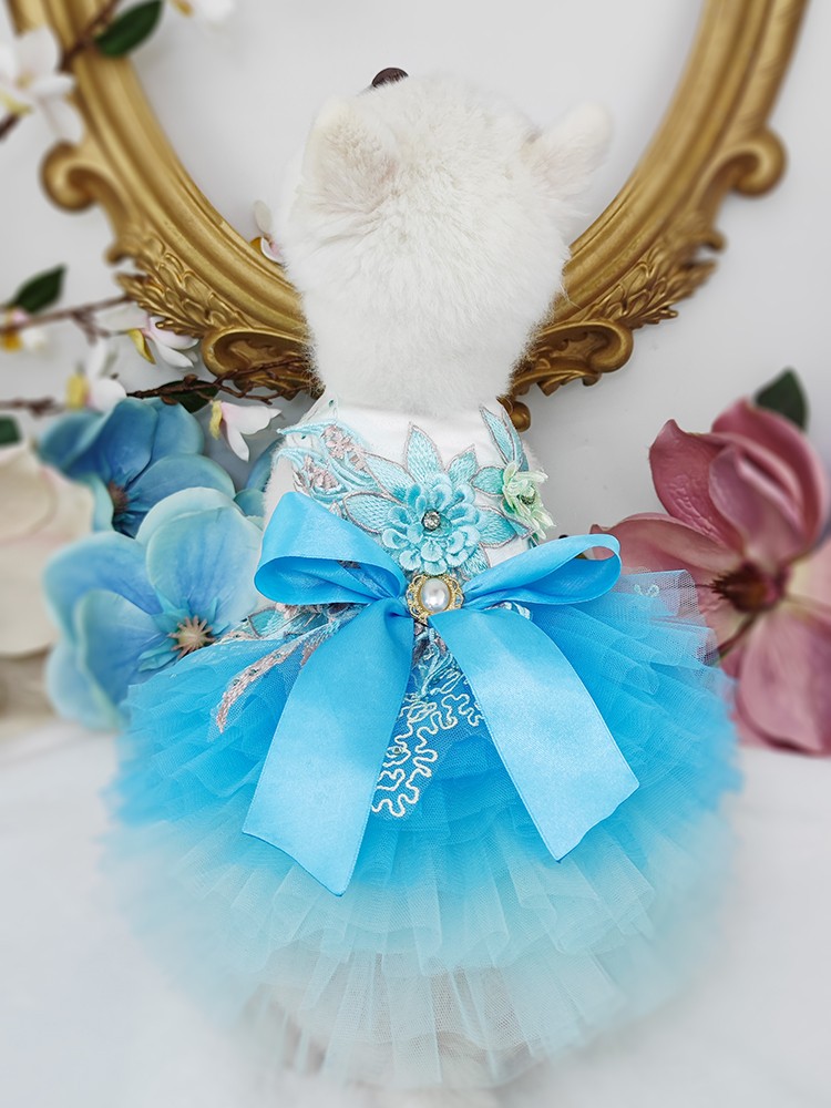 

Handmade Dog Apparel Dress Pet Clothes Princess Costume Tulle Skirt Embroidery 3D Flowers Tutu Party Holiday Birthday 2 Colors Options, Purple