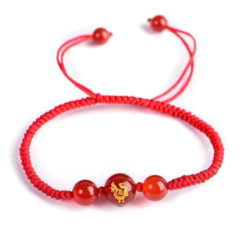 

Charm Bracelets Chinese Zodiac Animal Red Rope Lucky Agates Stone Beads Couple's Bracelet Hand Weaved Women Diy Jewelry