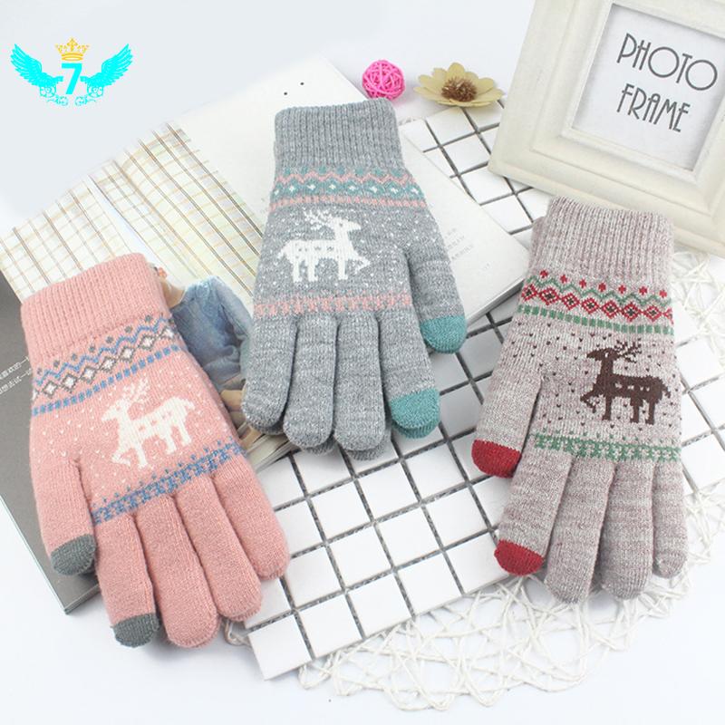 

Five Fingers Gloves Christmas Deer Women' Cashmere Knitted Winter Women Autumn Warm Thick Touch Screen TOA, Blue;gray