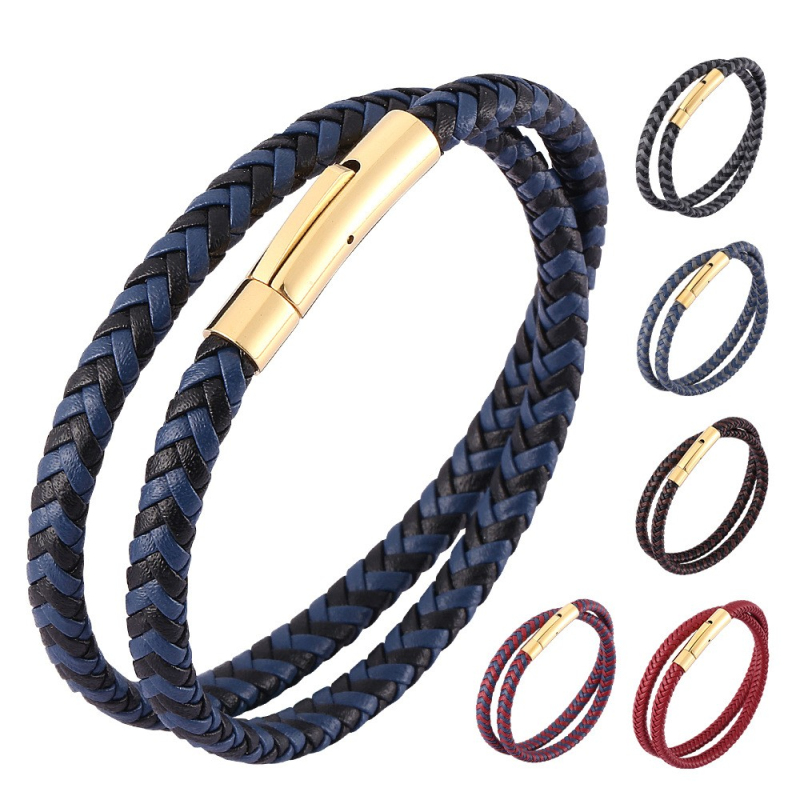 

Man and Woman Style Multilayer Colorful Retro Style Leather Cuff Bracelet Stainless Steel Button Buckle Bracelets