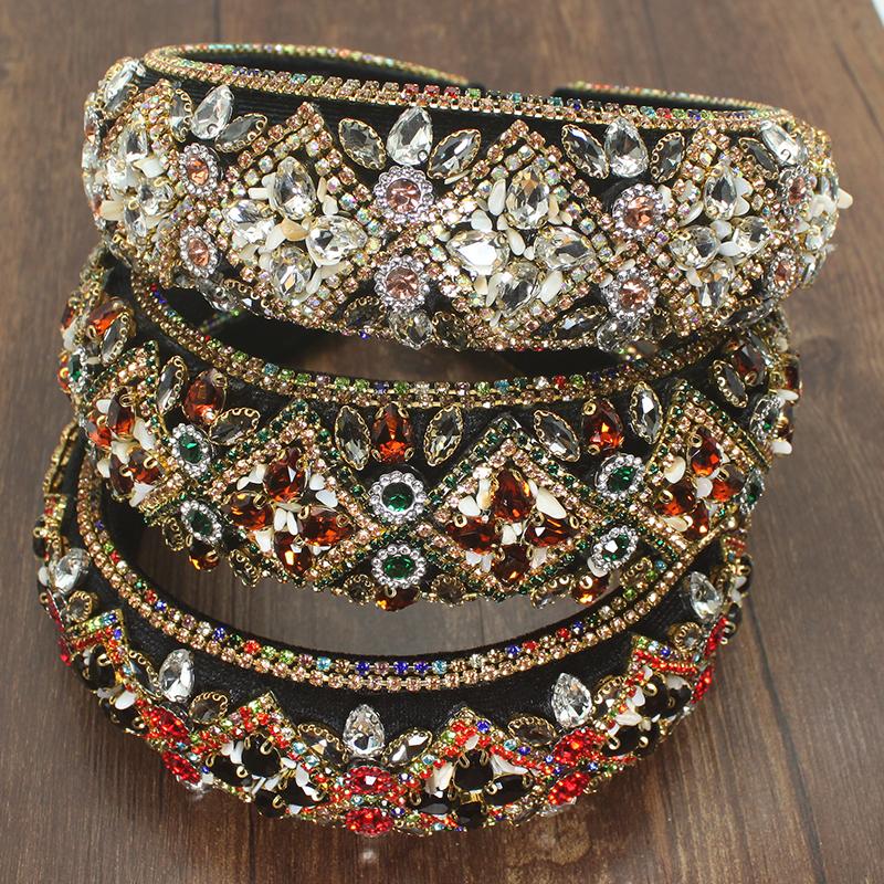 

Hair Clips & Barrettes Sparkly Luxury Handmade Baroque Full Colorful Crystal Padded Headbands Rhinestones Hairbands For Women Wedding Access, Golden;silver
