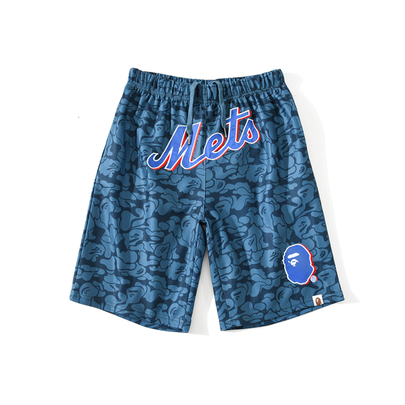

hop brand shark Hip ape head Mets dark blue breathable sports men's and women's loose fashion 0bape0ape shorts, White;black