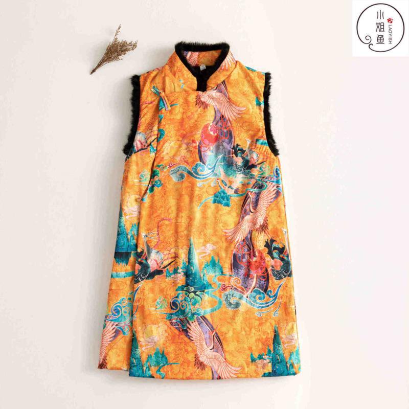 

Ethnic Clothing Chinese Style Vest Cotton Women Sleeveless Top Traditional Vintage Tang Suit Waistcoat Female Harajuku Gilet Printing